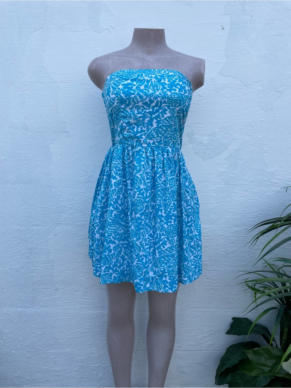 Lilly Pulitzer Turquoise and White Strapless Printed Dress